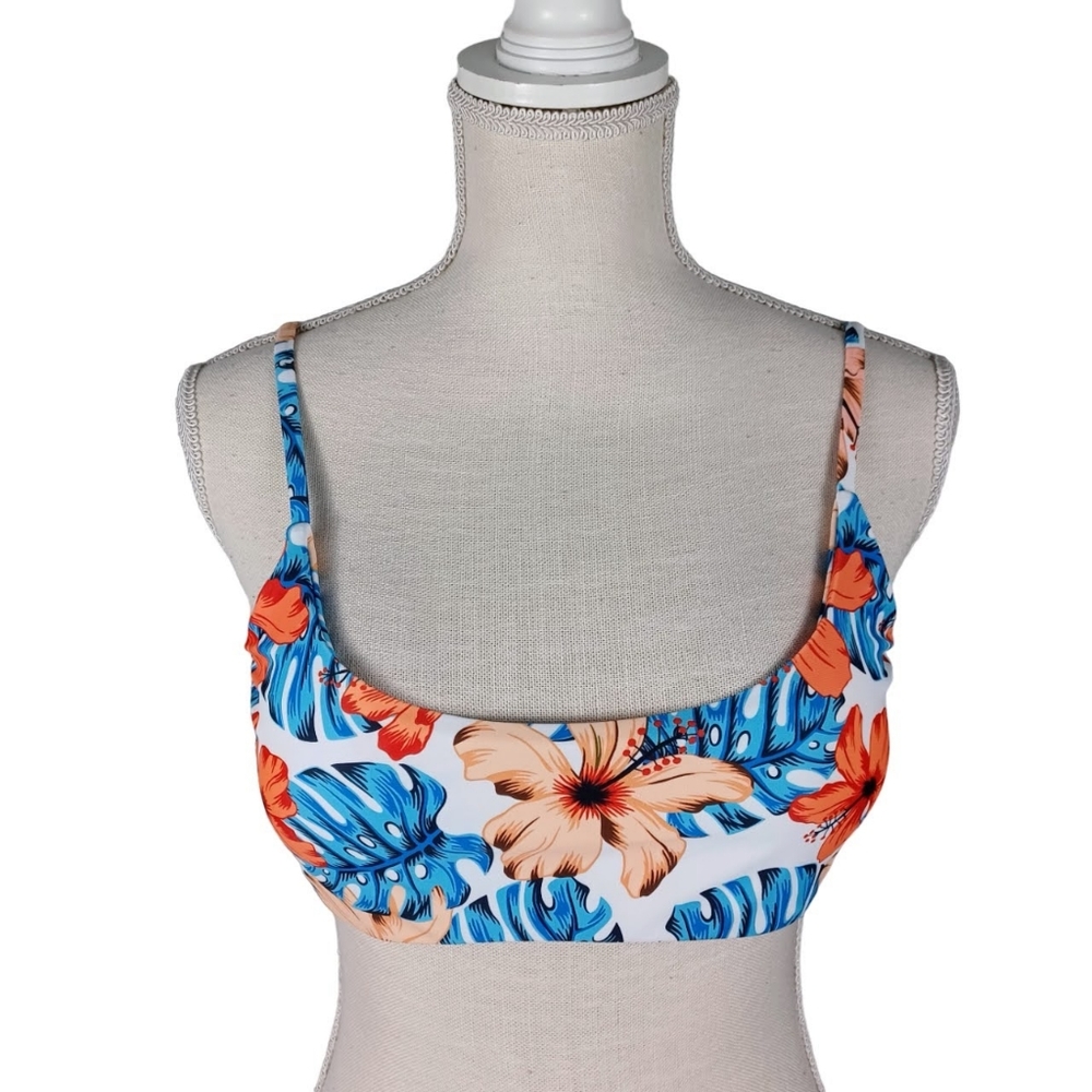 Floral Bikini Top Large Blue & Orange Removable Padding *TOP ONLY*